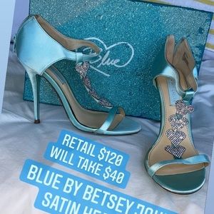 “blue” by betsey johnson rhinestone heart heels